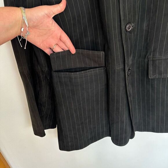 Bachrach Black and White Pinstripe Genuine Suede Leather 3 Button Blazer Coat Mi - Picture 9 of 14